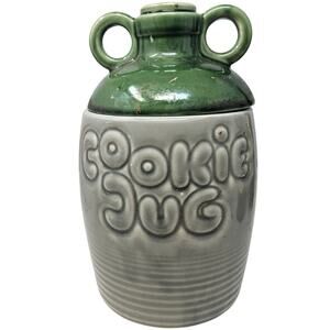 Vintage 60s McCoy 213 Cookie Jug Jar Ceramic Pottery Green Retro Kitsch Glazed